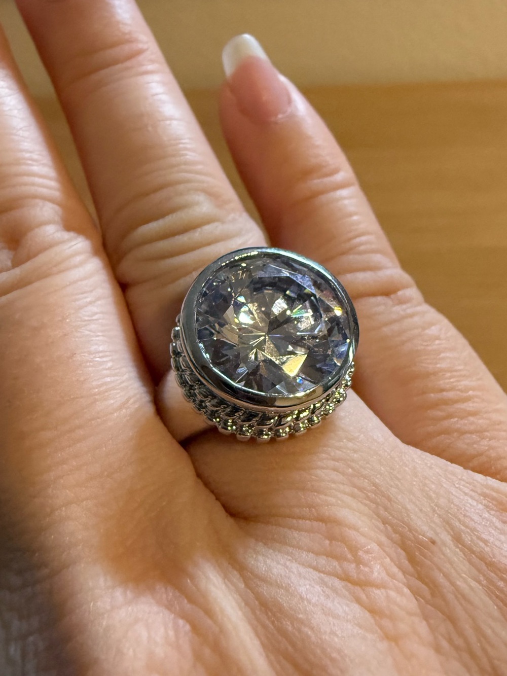 NOS Vintage GR Thailand Rhodium Plated CZ Ring Size 7